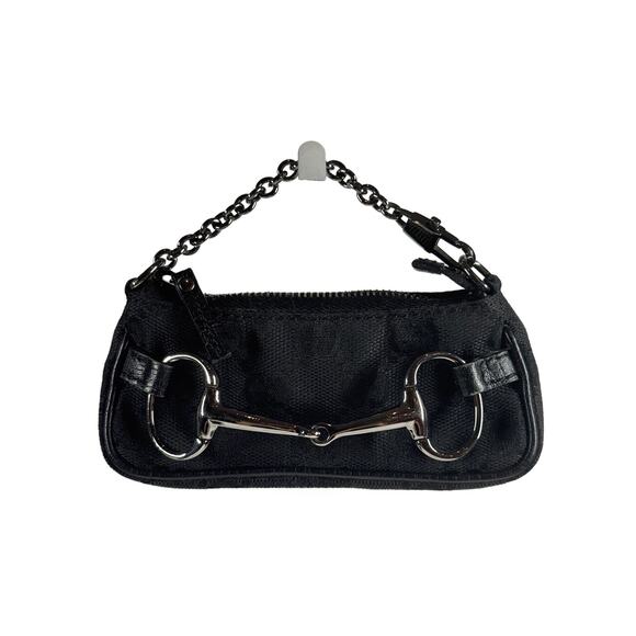 Gucci Vintage Black GG Monogram Micro Mini Horsebit Coin Purse Bag Charm - Picture 1 of 6
